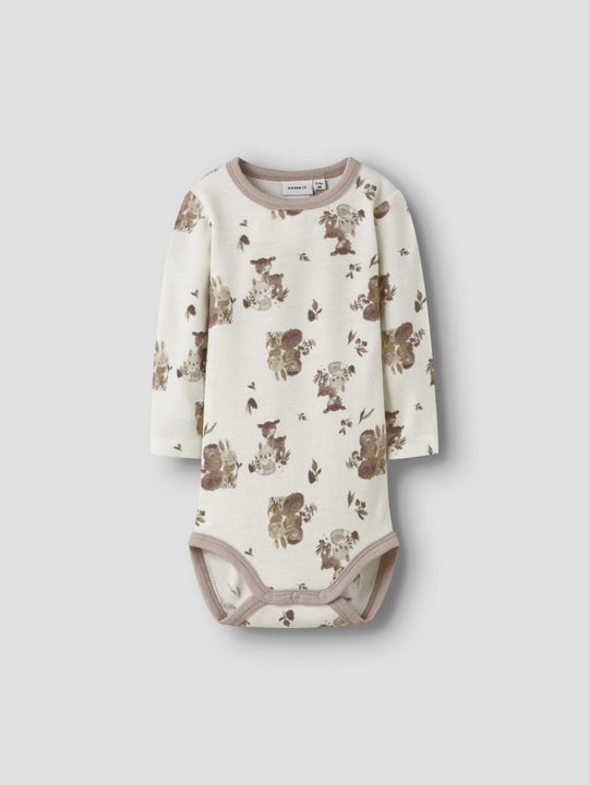 name it baby WILLU WOOL LS BODY - Snow White | Forest animals | Torgunns Barneklær AS