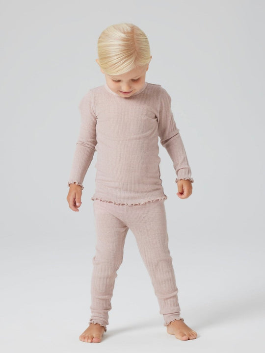 name it mini ULL/SILKE WOSSA RIB LEGGING - Shadow Gray | Torgunns Barneklær AS