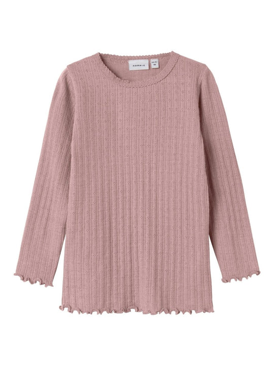 name it mini ULL/SILKE WOSSA RIB LS TOP - Antler | Torgunns Barneklær AS