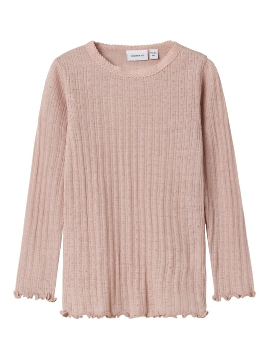 name it mini ULL/SILKE WOSSA RIB LS TOP - Shadow Gray | Torgunns Barneklær AS