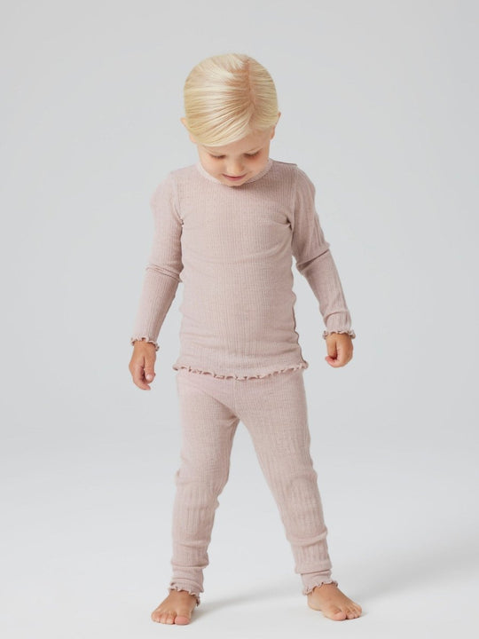 name it mini ULL/SILKE WOSSA RIB LS TOP - Shadow Gray | Torgunns Barneklær AS