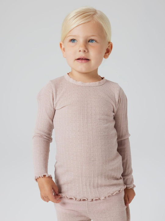 name it mini ULL/SILKE WOSSA RIB LS TOP - Shadow Gray | Torgunns Barneklær AS