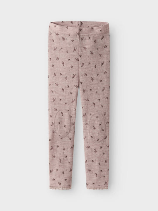 name it mini WANG WOOL NEEDLE LEGGING NOOS - Shadow Gray | Small flowers | Torgunns Barneklær AS