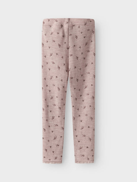 name it mini WANG WOOL NEEDLE LEGGING NOOS - Shadow Gray | Small flowers | Torgunns Barneklær AS
