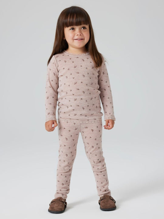 name it mini WANG WOOL NEEDLE LEGGING NOOS - Shadow Gray | Small flowers | Torgunns Barneklær AS