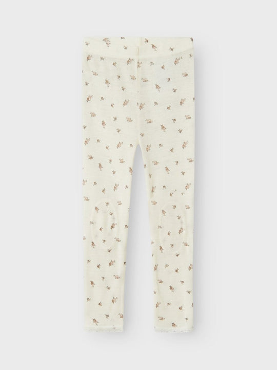 name it mini WANG WOOL NEEDLE LEGGING NOOS - Snow White | Small flowers | Torgunns Barneklær AS
