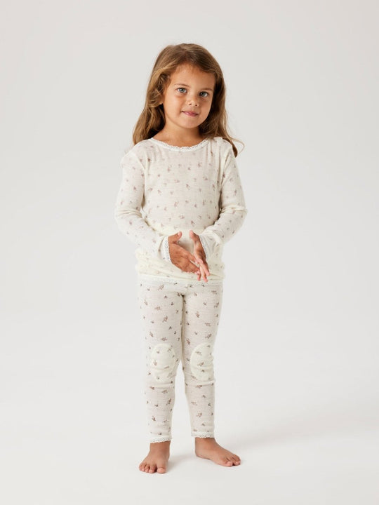 name it mini WANG WOOL NEEDLE LEGGING NOOS - Snow White | Small flowers | Torgunns Barneklær AS