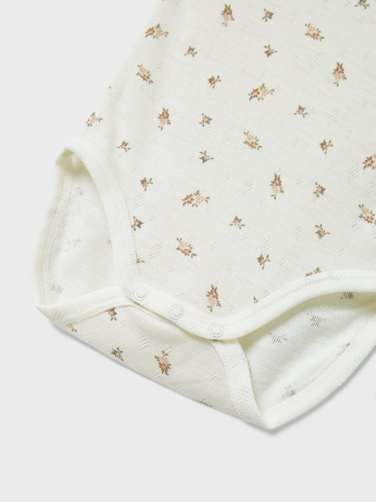 name it mini WANG WOOL NEEDLE LS BODY - Snow White | Small flowers | Torgunns Barneklær AS