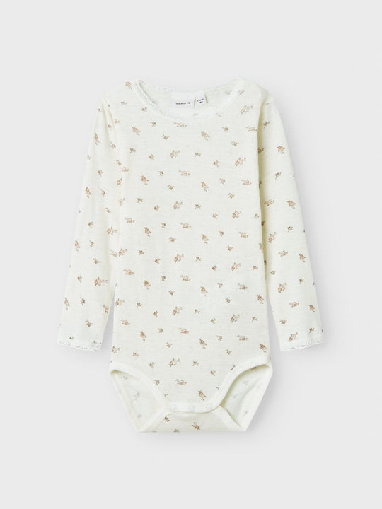 name it mini WANG WOOL NEEDLE LS BODY - Snow White | Small flowers | Torgunns Barneklær AS
