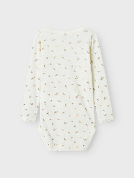 name it mini WANG WOOL NEEDLE LS BODY - Snow White | Small flowers | Torgunns Barneklær AS