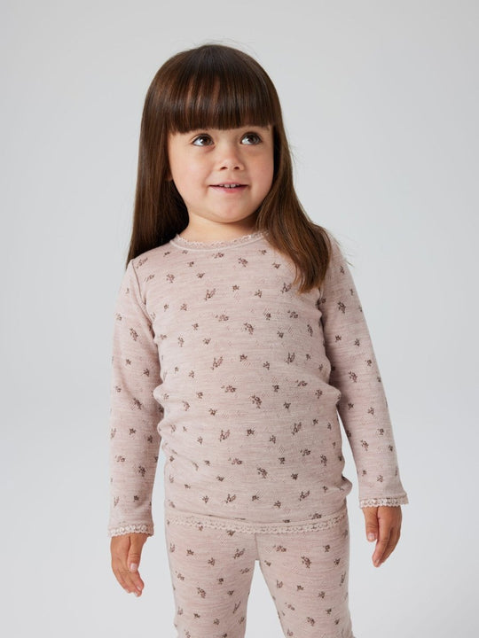 name it mini WANG WOOL NEEDLE LS TOP NOOS - Shadow Gray | Small flowers | Torgunns Barneklær AS