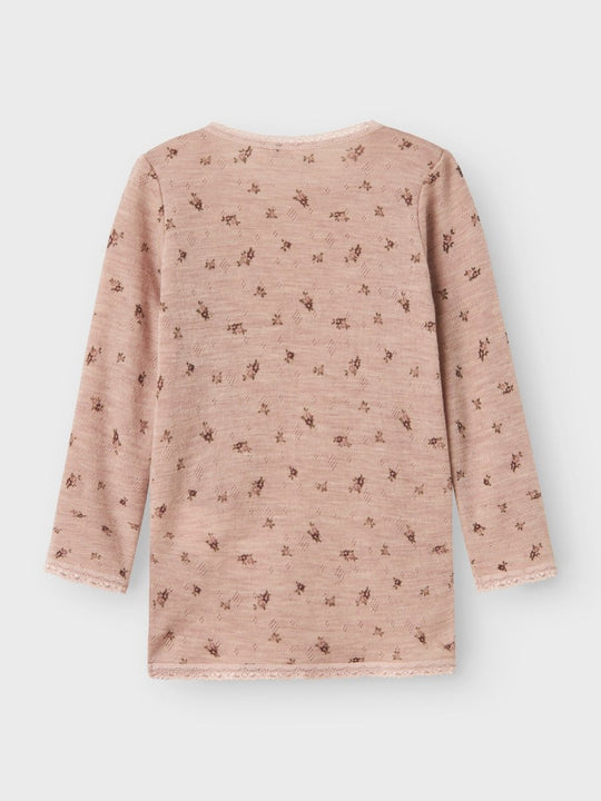 name it mini WANG WOOL NEEDLE LS TOP NOOS - Shadow Gray | Small flowers | Torgunns Barneklær AS