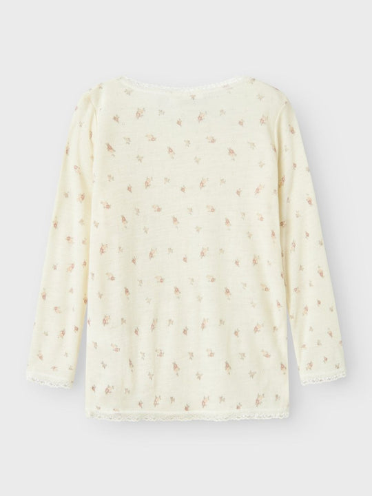 name it mini WANG WOOL NEEDLE LS TOP NOOS - Snow White | Small flowers | Torgunns Barneklær AS