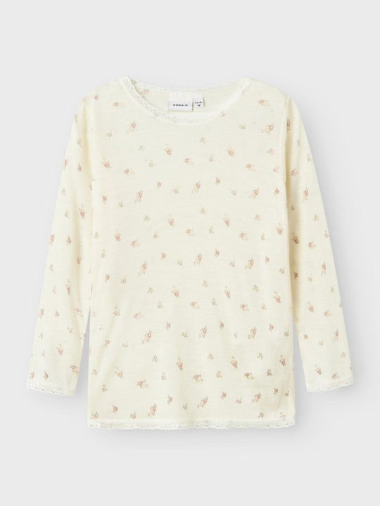 name it mini WANG WOOL NEEDLE LS TOP NOOS - Snow White | Small flowers | Torgunns Barneklær AS