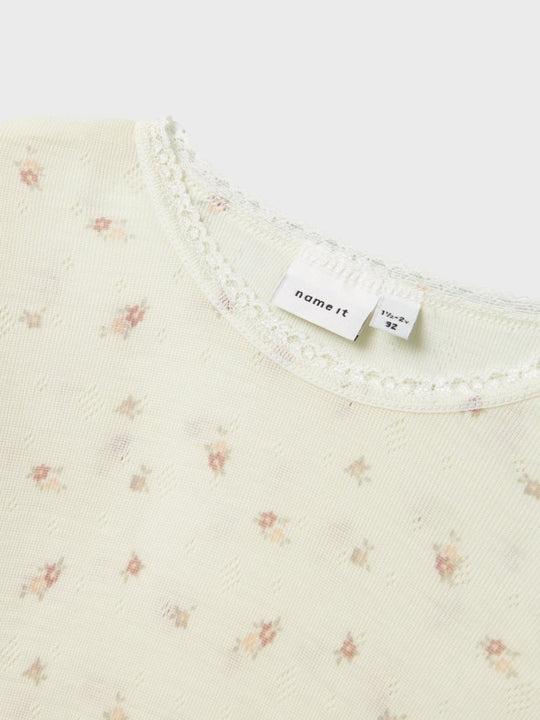 name it mini WANG WOOL NEEDLE LS TOP NOOS - Snow White | Small flowers | Torgunns Barneklær AS