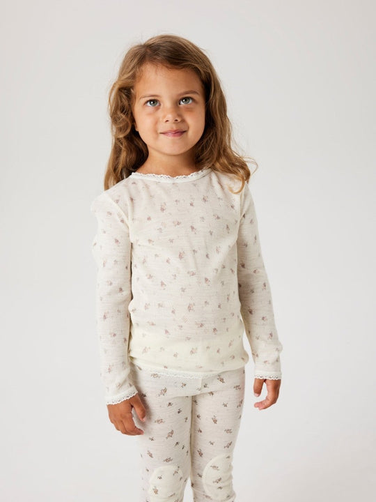 name it mini WANG WOOL NEEDLE LS TOP NOOS - Snow White | Small flowers | Torgunns Barneklær AS