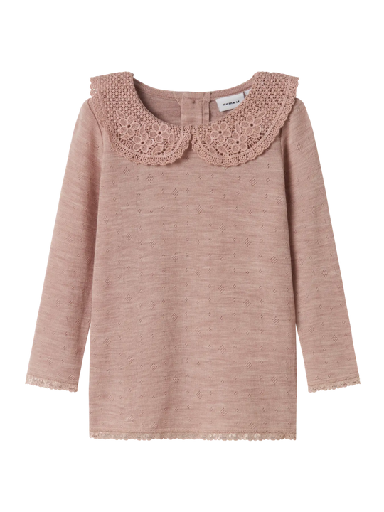 name it mini WANG WOOL NEEDLE LS TOP W/COLLAR - Shadow Gray | Torgunns Barneklær AS