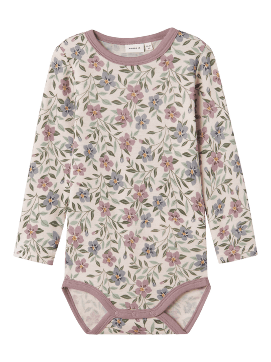 name it mini WILLOW WOOL LS BODY - Lilac Ash AOP | Torgunns Barneklær AS