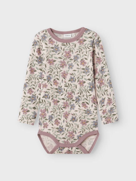 name it mini WILLOW WOOL LS BODY - Lilac Ash AOP | Torgunns Barneklær AS