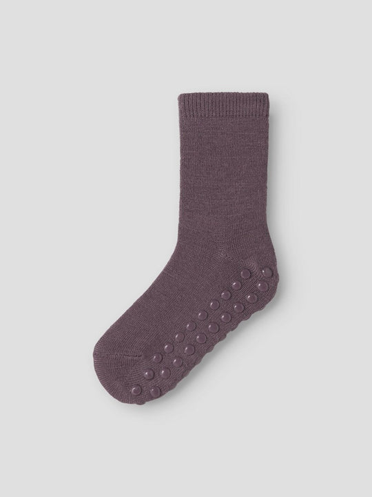 name it mini WOOL WAK 2PK ANTISLIP SOCK - Shadow Gray | Torgunns Barneklær AS