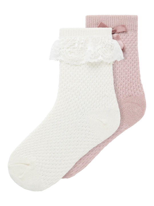 name it mini WOOL WAKMA STRUCTURE 2PK SOCK - Snow White | Torgunns Barneklær AS