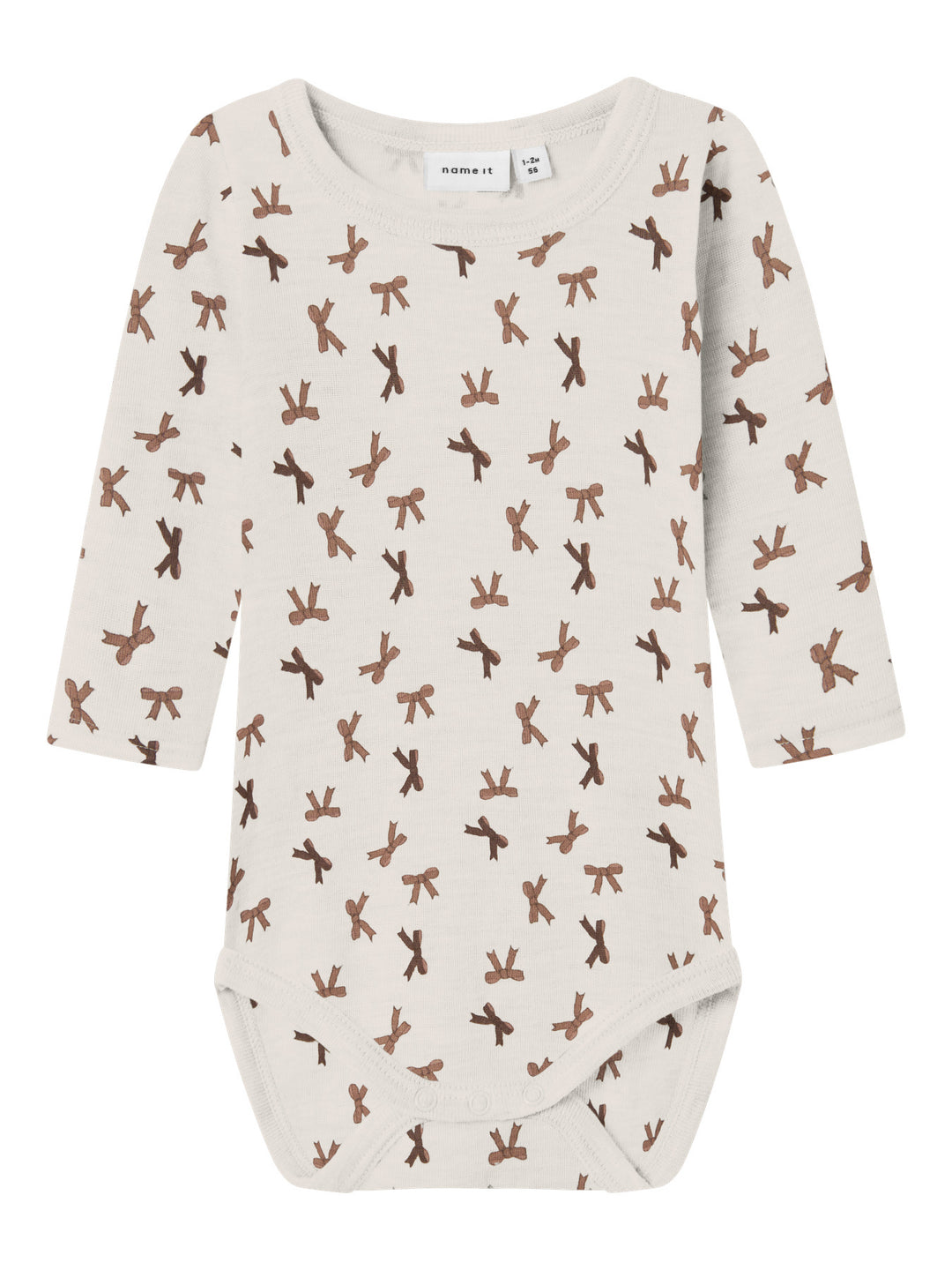 name it baby WANG WOOL RIB LS BODY AOP - Snow White | Bows - Torgunns Barneklær AS