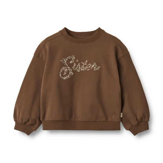 Wheat Sweatshirt L/S Embroidery Eliza - Coffee Bean