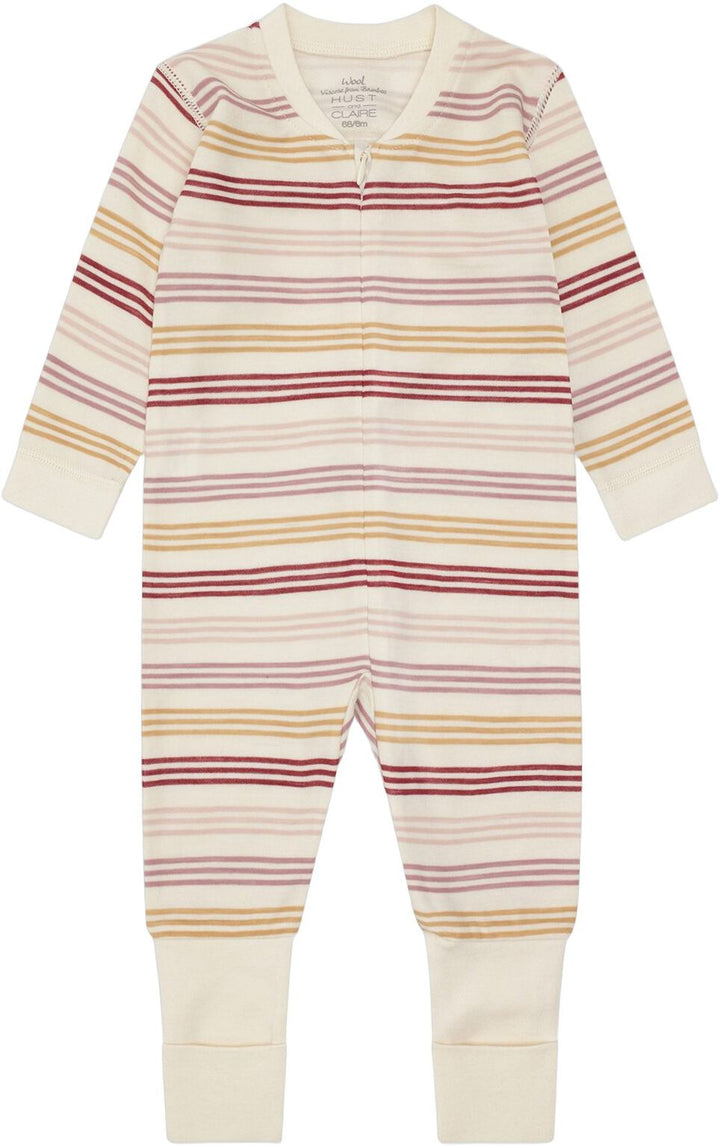Hust &amp; Claire | Manu Zip 3 Stripes Pysj Ull/Bambus – Offwhite
