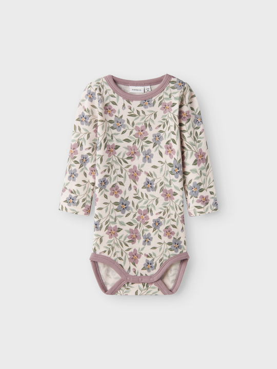 name it baby WILLOW WOOL LS BODY - Lilac Ash AOP