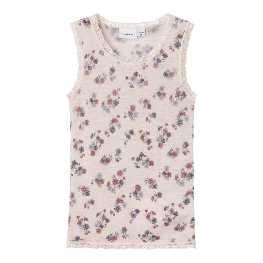 name it mini WANG WOOL NEEDLE TANK TOP NOOS - Lilac Ash AOP