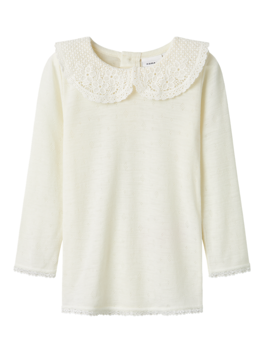 name it mini WANG WOOL NEEDLE LS TOP W/COLLAR - Snow White