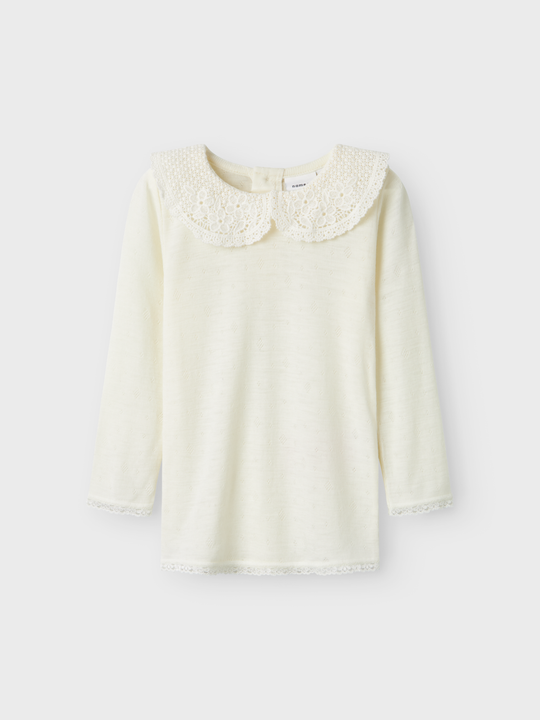 name it mini WANG WOOL NEEDLE LS TOP W/COLLAR - Snow White