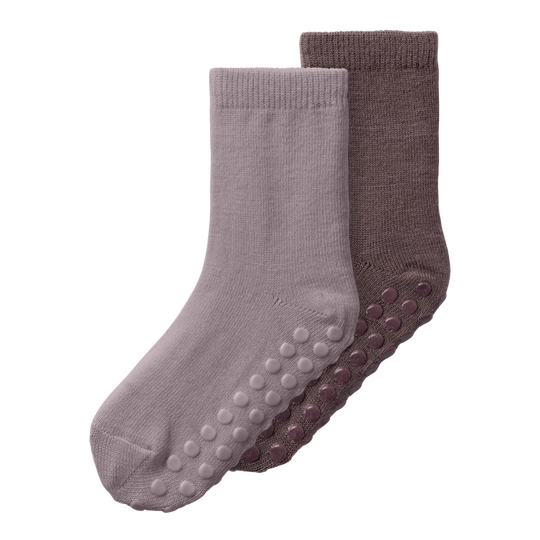 name it mini WAK WO/BL 2P SOCK W/NON SKID - Purple Dove 2P PURPLE DOVE + SPARROW