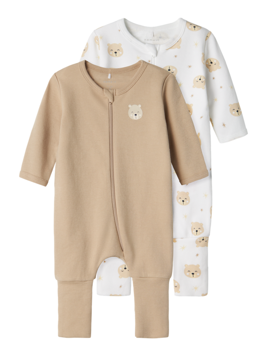 name it baby NIGHTSUIT 2P ZIP BEAR - Oxford Tan