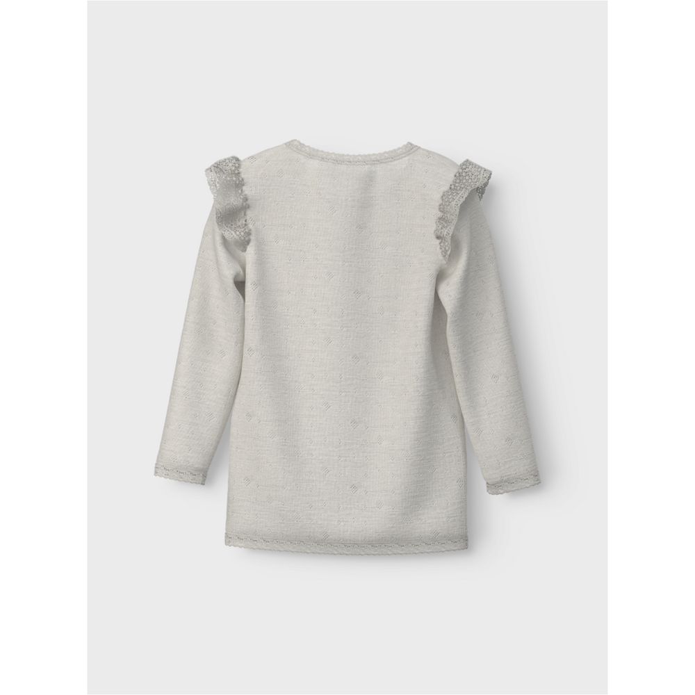 name it mini WANG WOOL NEEDLE LS TOP W/FLOUNCE - Snow White Solid