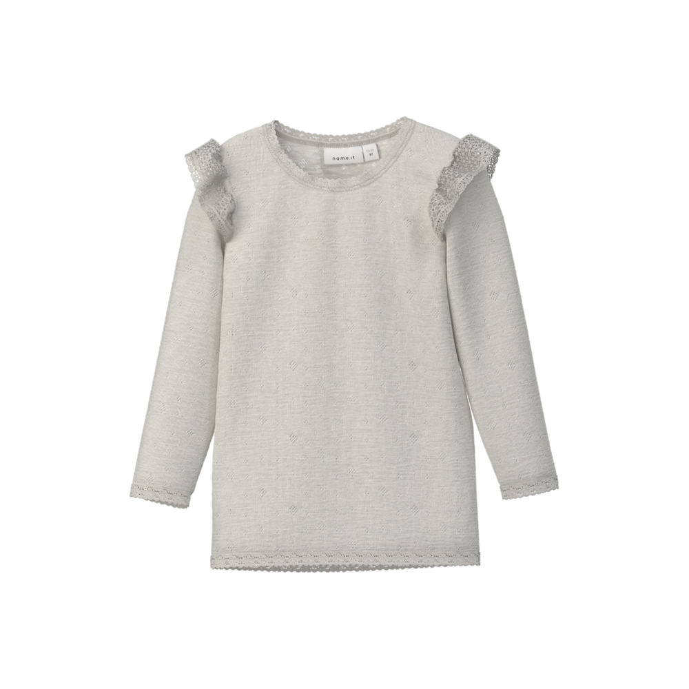 name it mini WANG WOOL NEEDLE LS TOP W/FLOUNCE - Snow White Solid