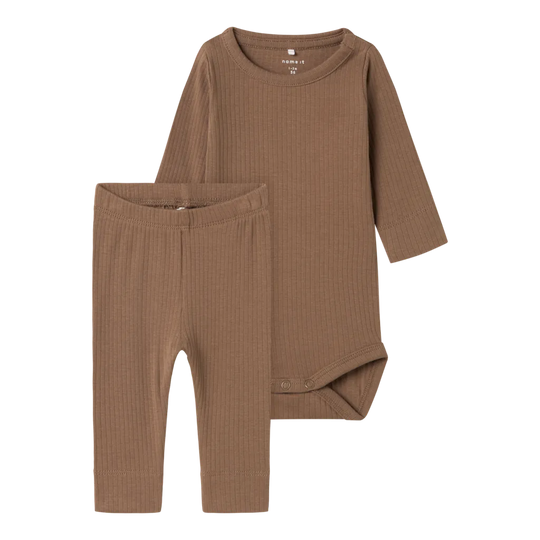 name it baby NOE LS SLIM BODY/LEGGING SET - Walnut