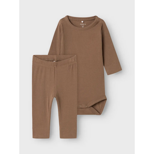 name it baby NOE LS SLIM BODY/LEGGING SET - Walnut