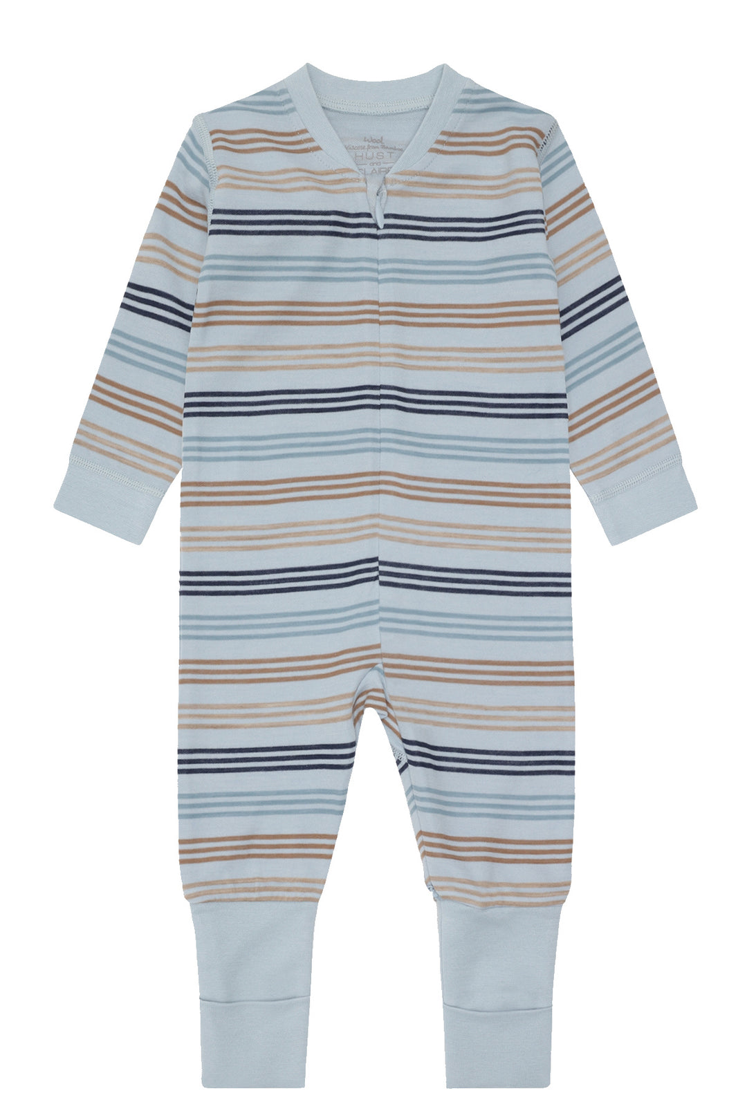 Hust &amp; Claire | Manu Zip 3 Stripes Pysj Ull/Bambus – Baby Blue
