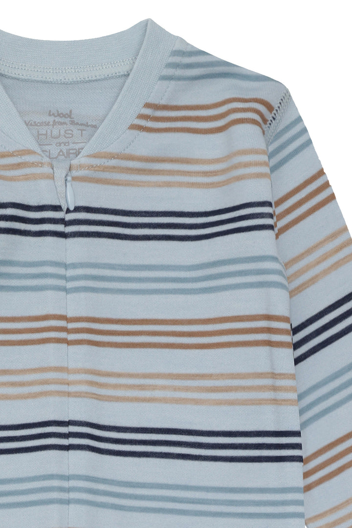 Hust &amp; Claire | Manu Zip 3 Stripes Pysj Ull/Bambus – Baby Blue