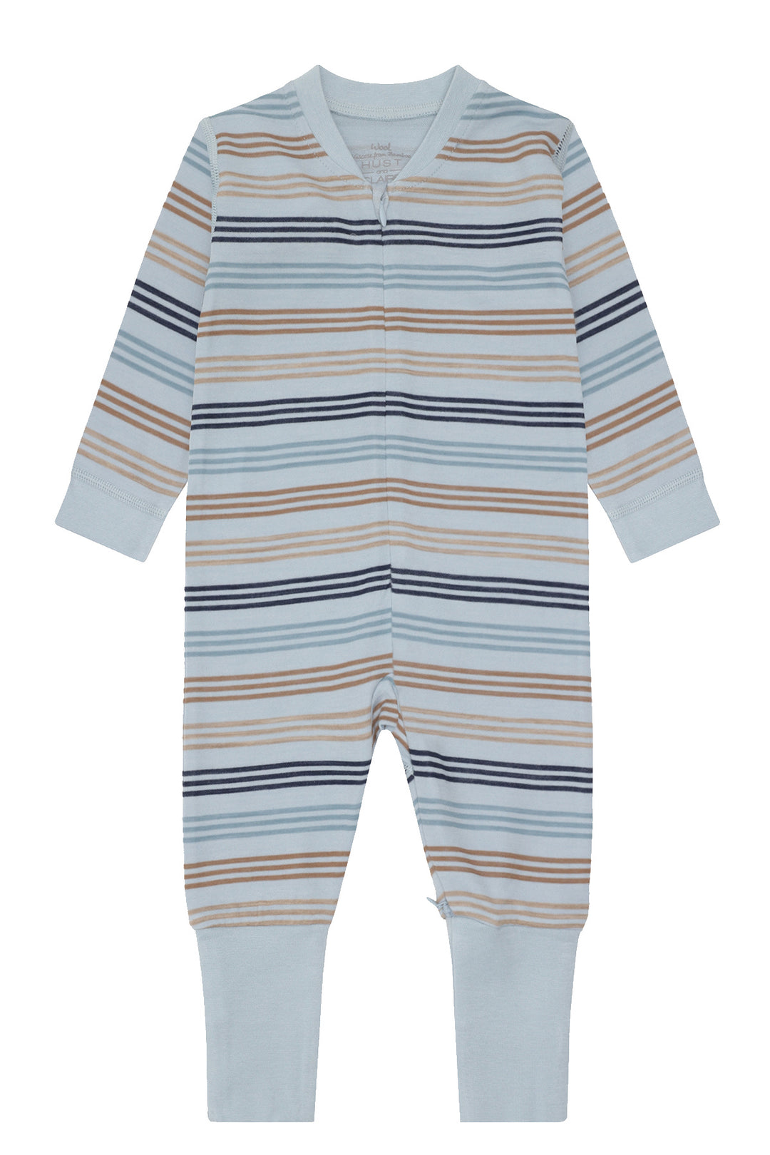 Hust &amp; Claire | Manu Zip 3 Stripes Pysj Ull/Bambus – Baby Blue