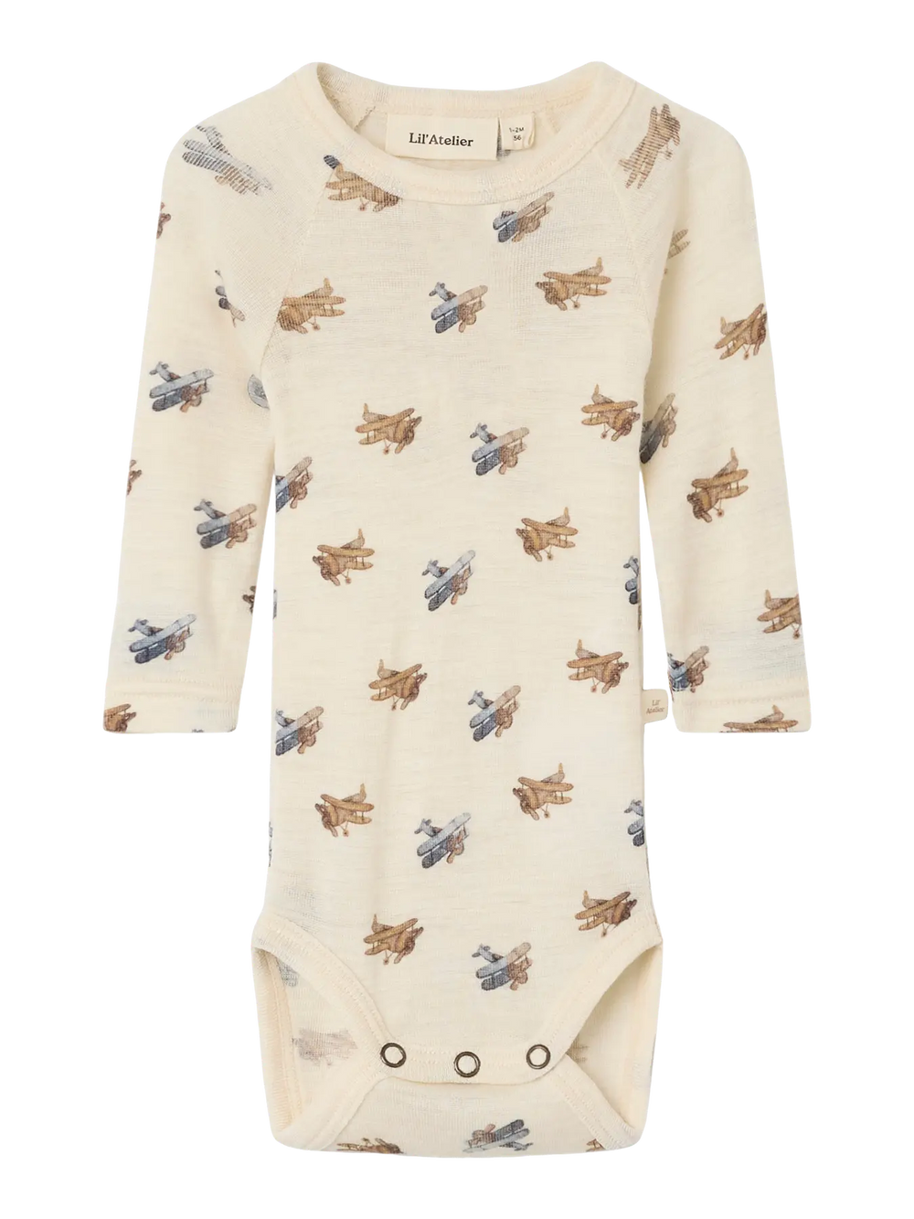 Lil' Atelier Baby WOOL NALU LS SLIM BODY NOOS - Turtledove Melange | Airplane - Torgunns Barneklær AS