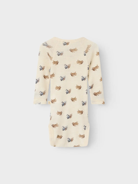 Lil' Atelier Baby WOOL NALU LS SLIM BODY NOOS - Turtledove Melange | Airplane - Torgunns Barneklær AS