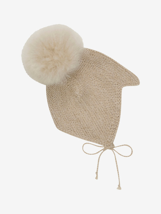HUTTEliHUT | Bonnet Wool Knit Alpaca Pompom - Camel Melange