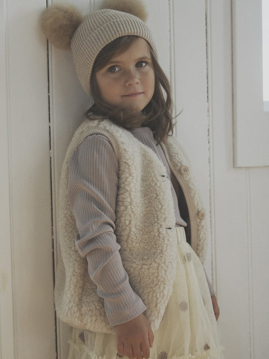 HUTTEliHUT | Beanie Wool Knit Pompoms - Camel Melange - Torgunns Barneklær AS