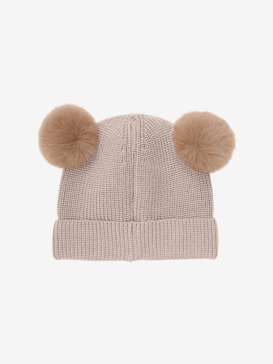 HUTTEliHUT | Beanie Wool Knit Pompoms - Camel Melange - Torgunns Barneklær AS