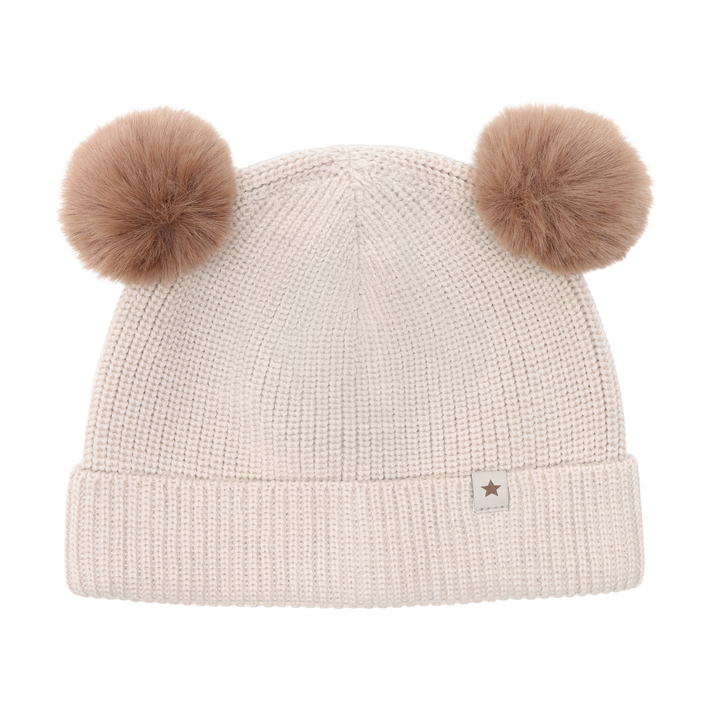 HUTTEliHUT | Beanie Wool Knit Pompoms - Sand Melange