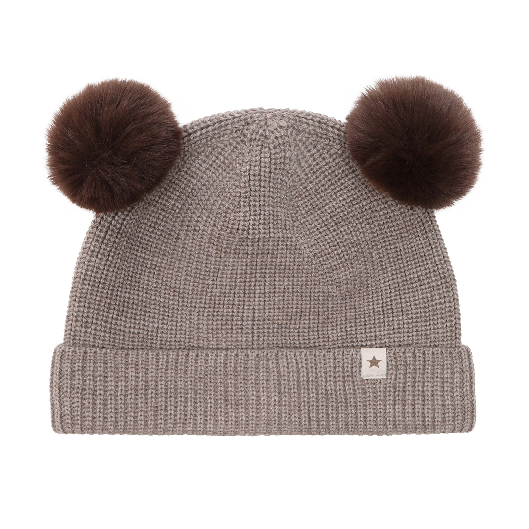 HUTTEliHUT | Beanie Wool Knit Pompoms - Cinder Melange