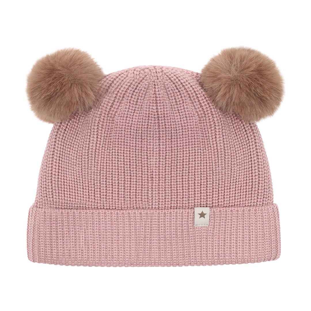 HUTTEliHUT | Beanie Wool Knit Pompoms - Woodrose