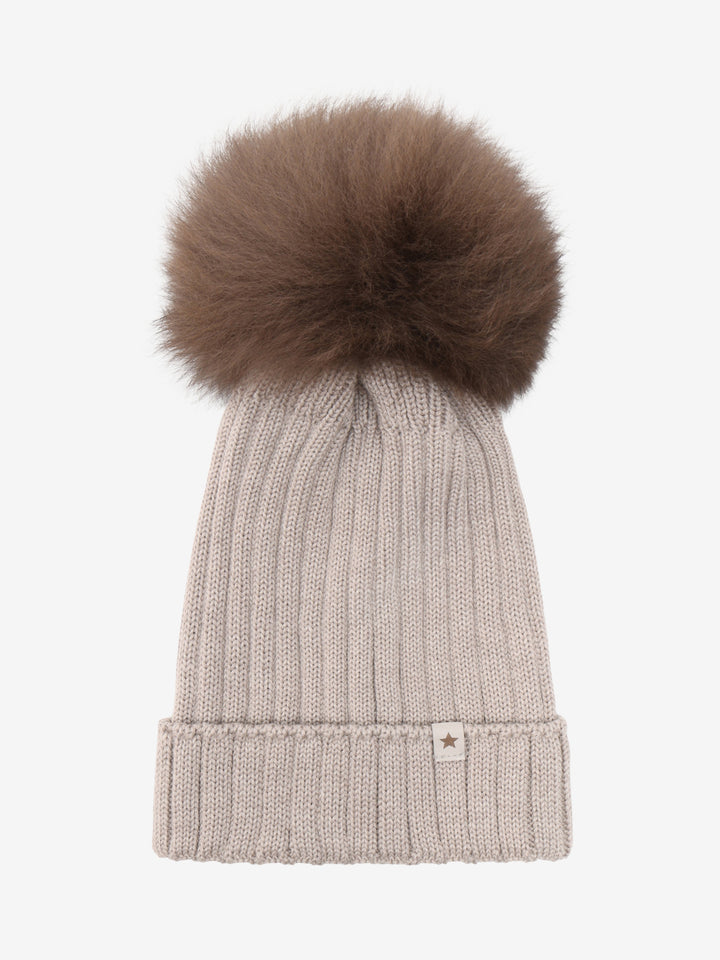 HUTTEliHUT | Hat Knit Alpaca Pompom - Camel Melange